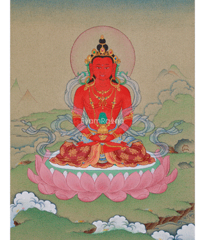 Compact Thangka of Amitayus Buddha | Red Buddha of Longevity