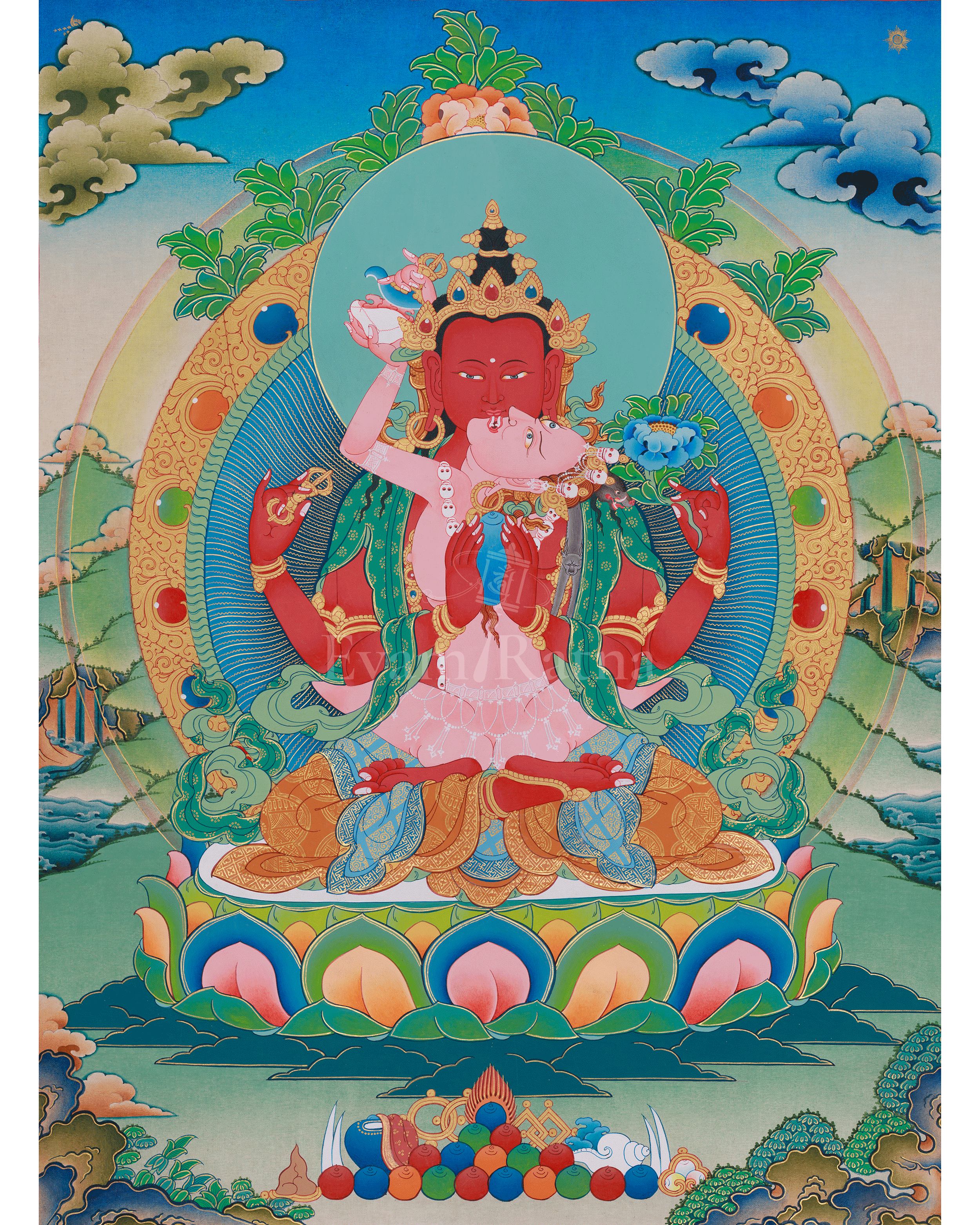 Traditional Red Chenrezig Thangka | Sacred Art of Compassion