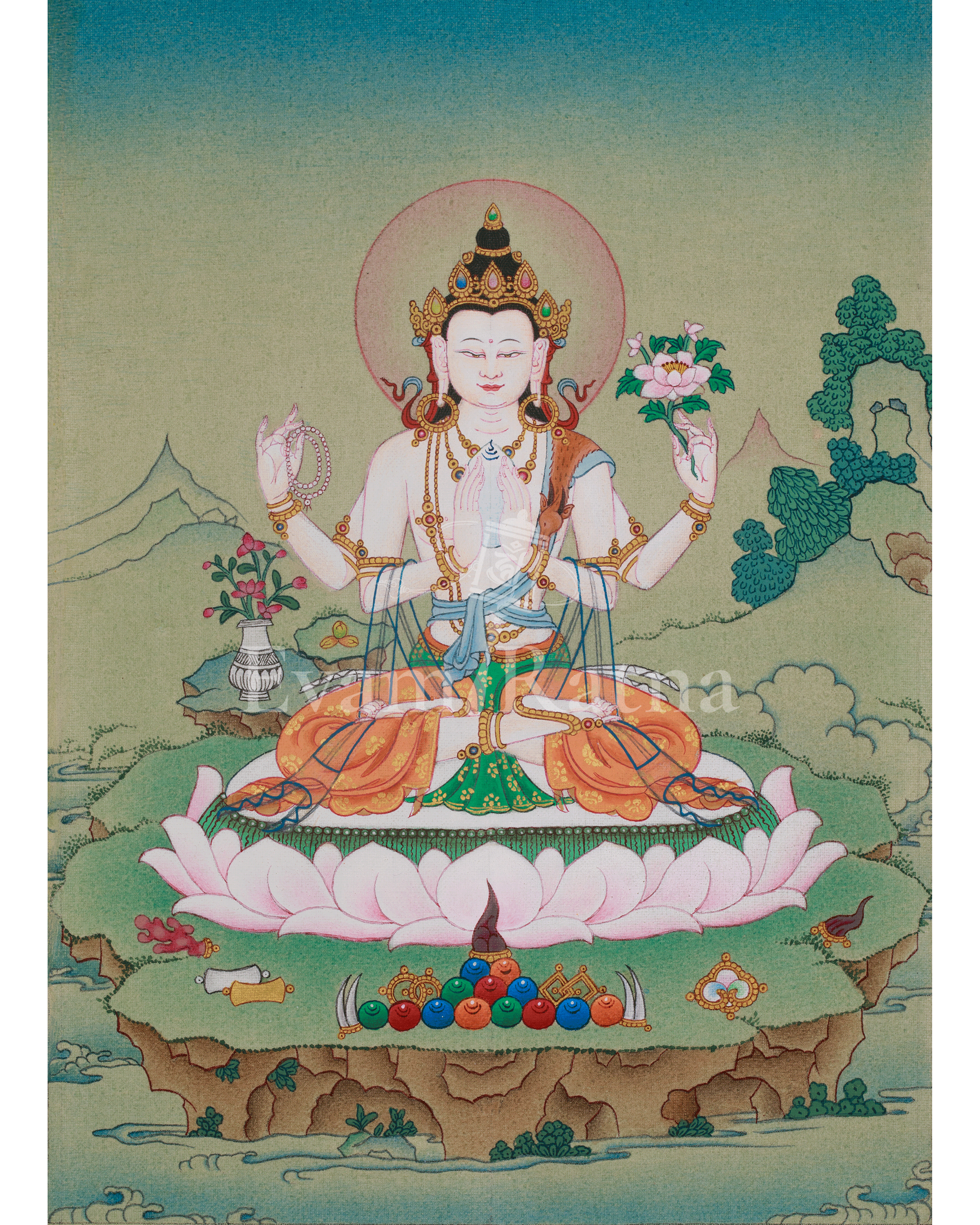 Chenrezig Spiritual Artwork | Bodhisattva of Infinite Compassion | Traditional Thangka