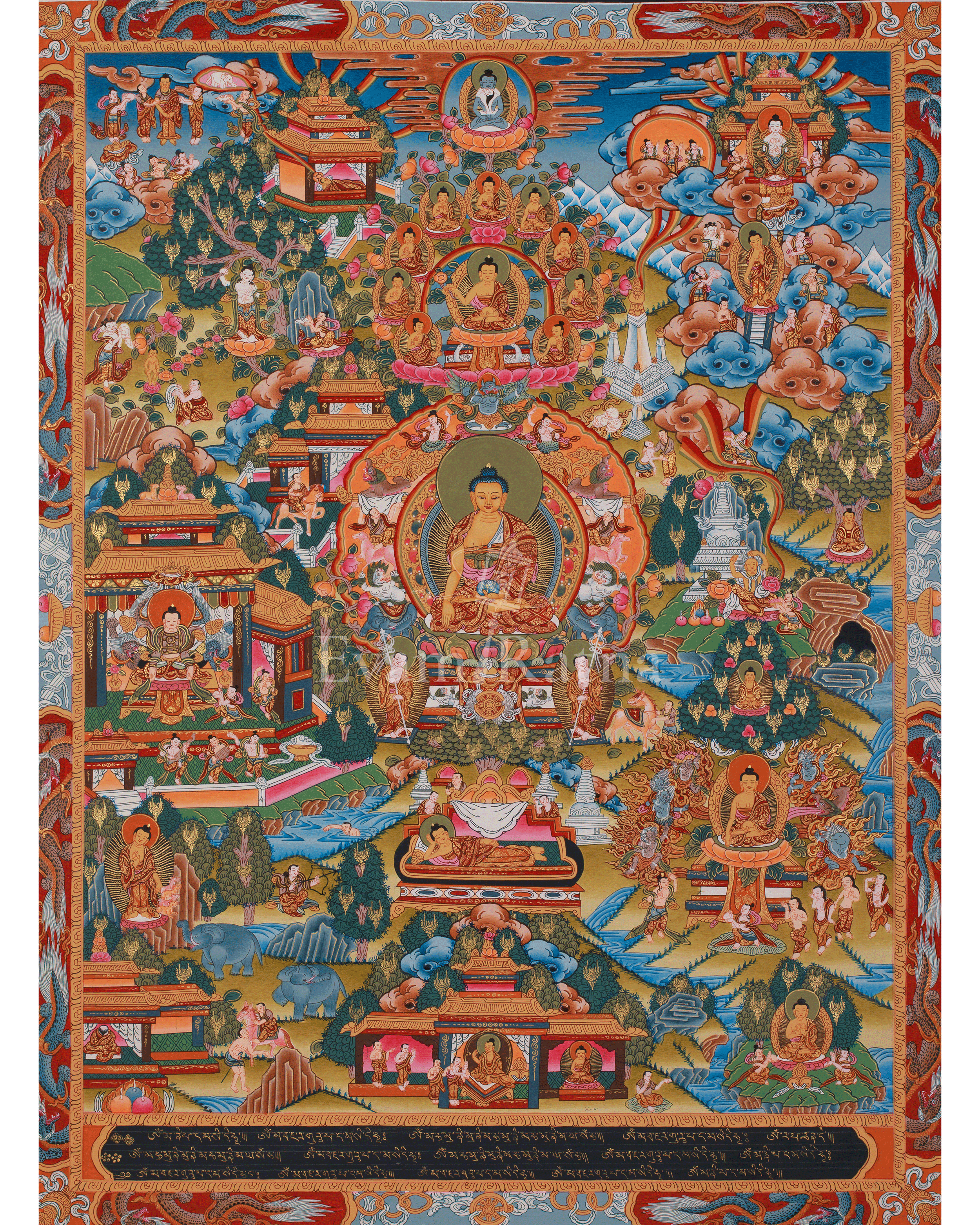 Traditional Thangka of Buddha's Life Story