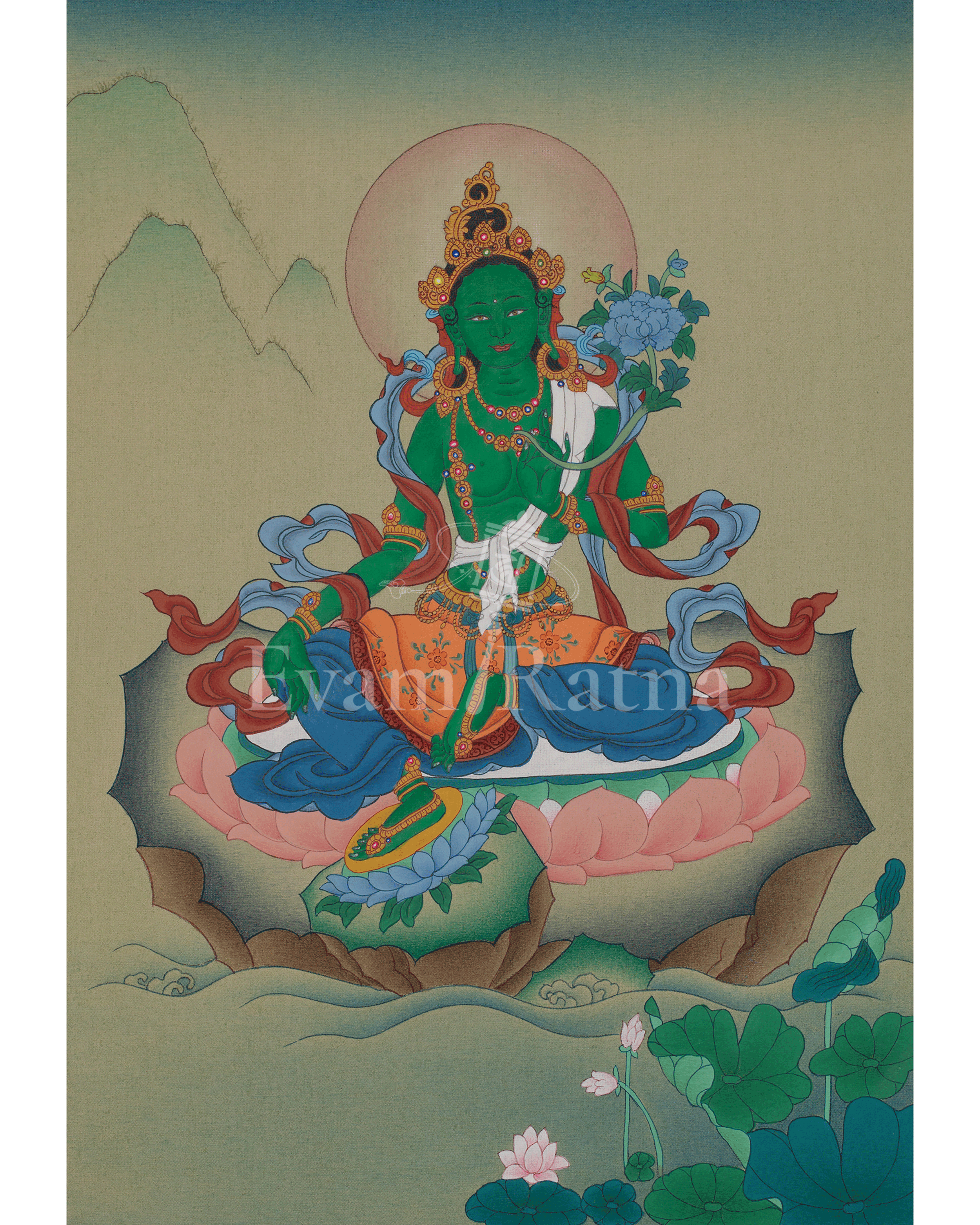 Green Tara Sacred Thangka | Mother of Liberation | Thangka Painting | Himalayan Art