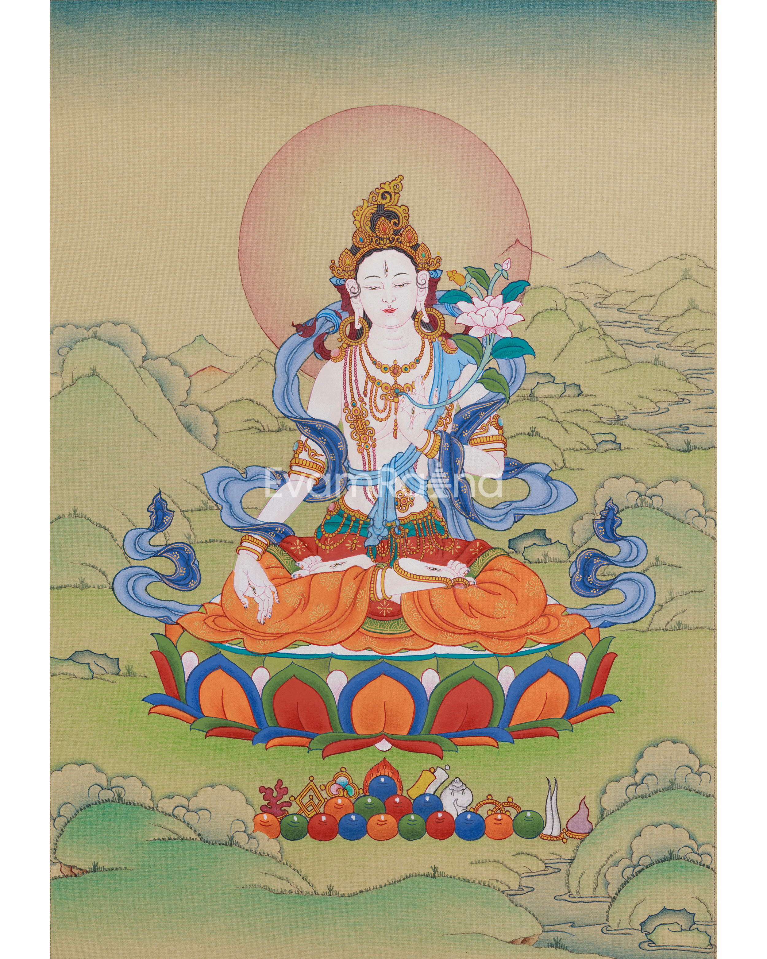Religious Thangka Of White Tara