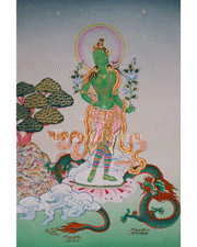 Compassionate Deity Standing Green Tara Thangka | Swift Protection | Shyama Tara