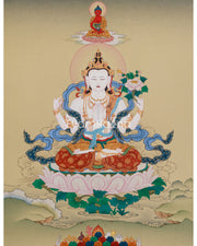 Traditional Thangka of Chenrezig with Amitabha Buddha