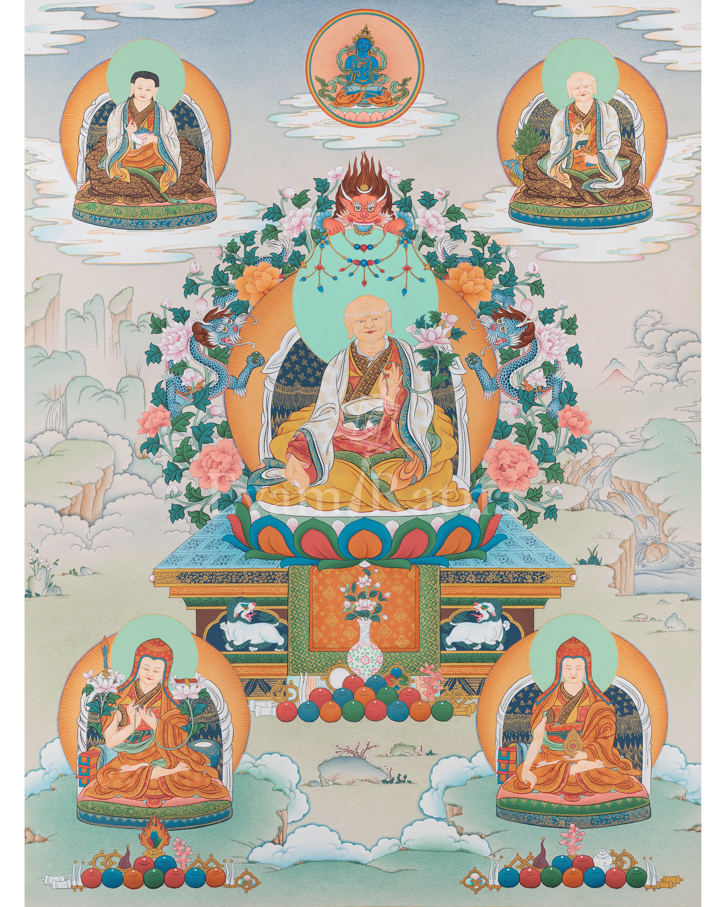 Five Sakya Master Thangka, Sachen Kunga Nyingpo, Sakya Pandita And Others, High Quality Giclee Canvas Print, Digital Print, Buddhist Master
