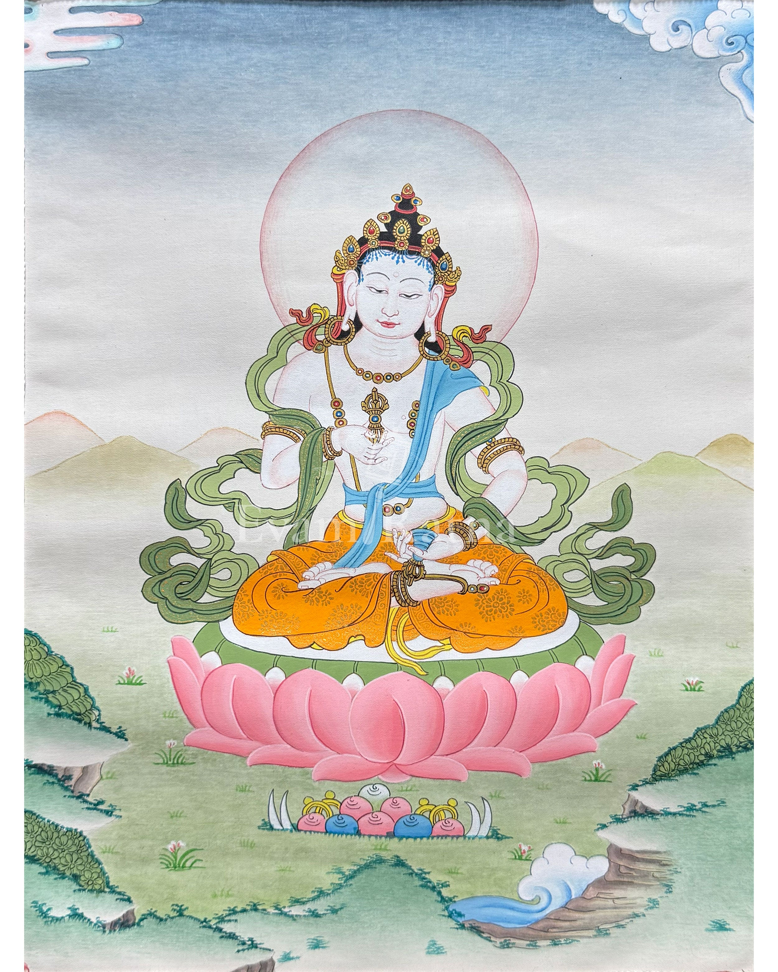 Traditional Vajrasattva Thangka With Brocade