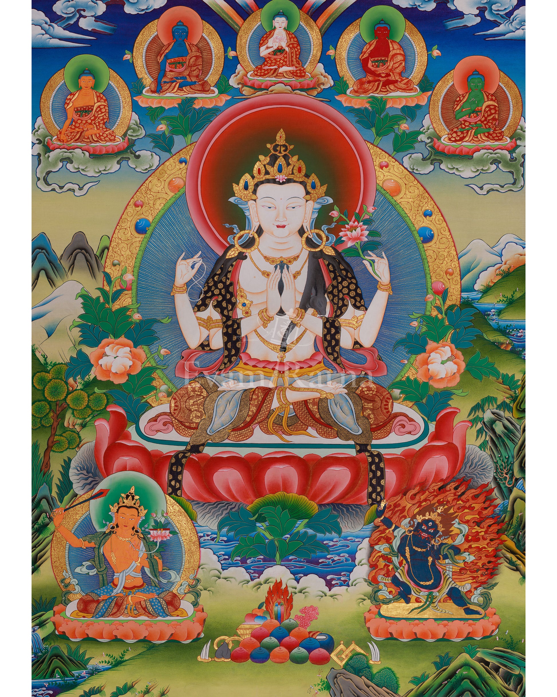 Chenrezig With Other Deities Thangka 