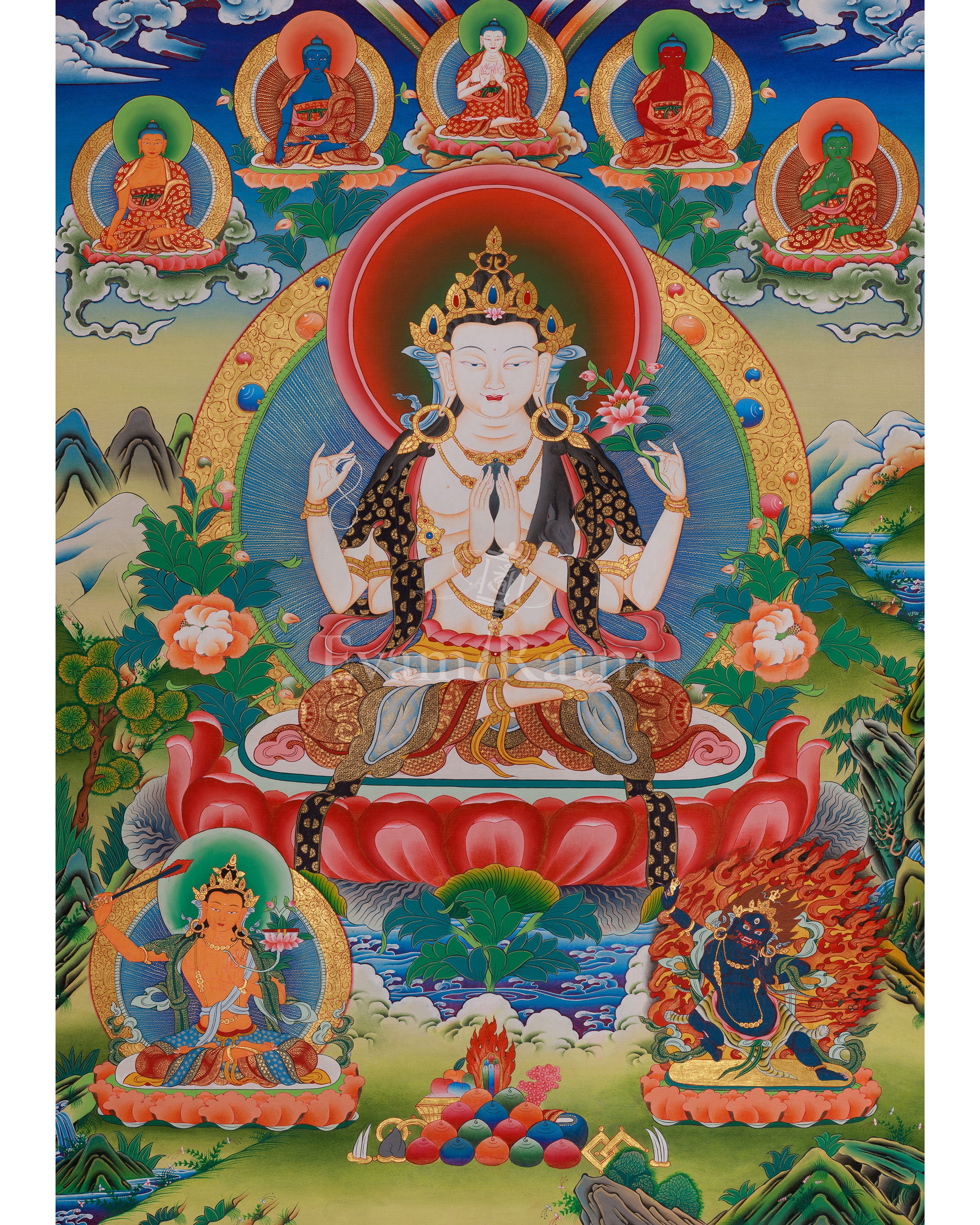 Chenrezig With Other Deities Thangka 