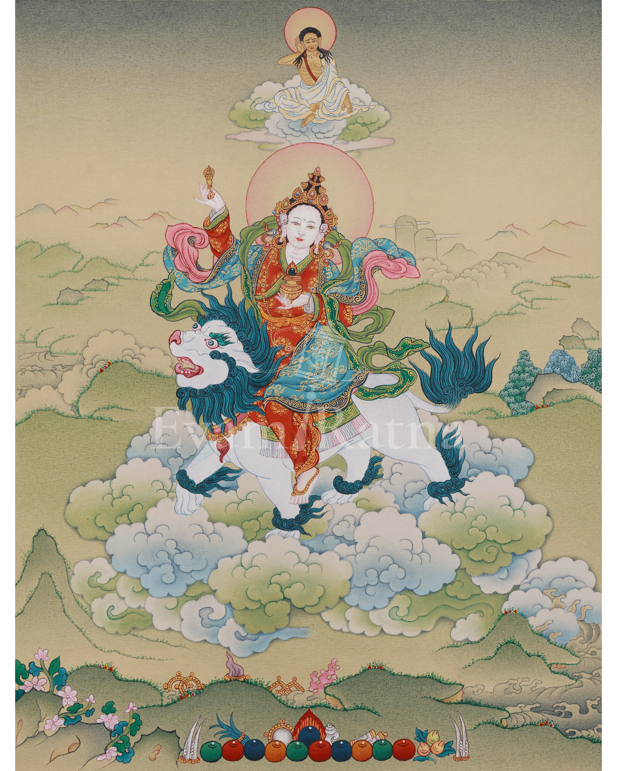 Tsheringma with Milarepa Thangka | Tibetan Artwork for Longevity and Wisdom