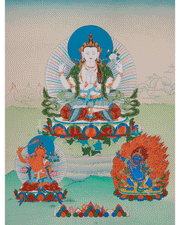 Chenrezig With Great Bodhisattvas Thangka | Wisdom Deity Manjushri | Vajrapani Art
