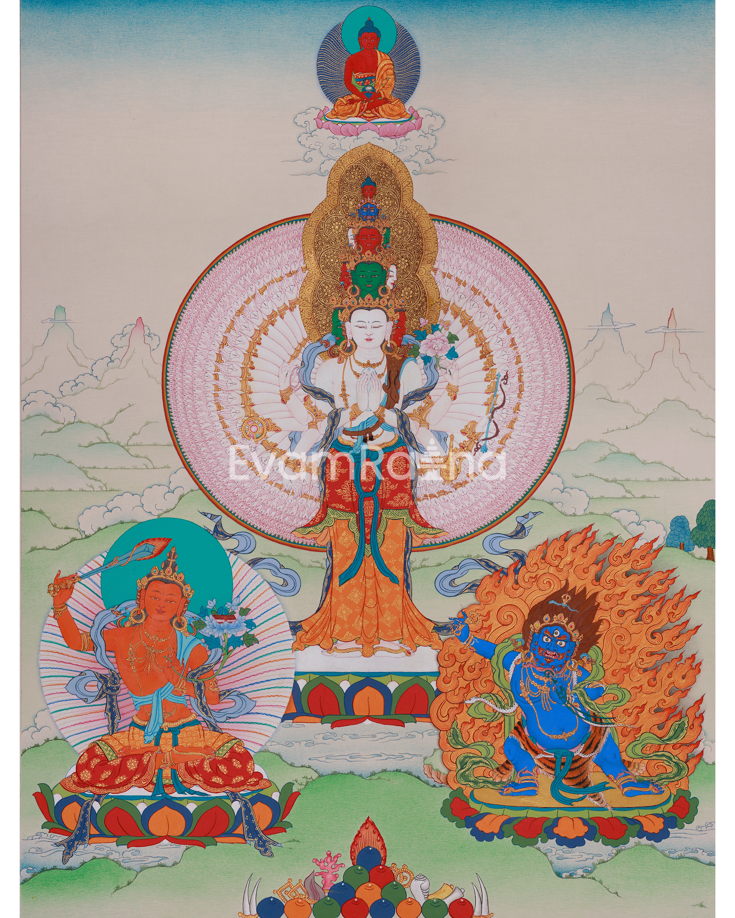 Himalayan Deity 1000 Armed Chenrezig Thangka