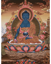 Traditional Thangka of Medicine Buddha with Amitabha