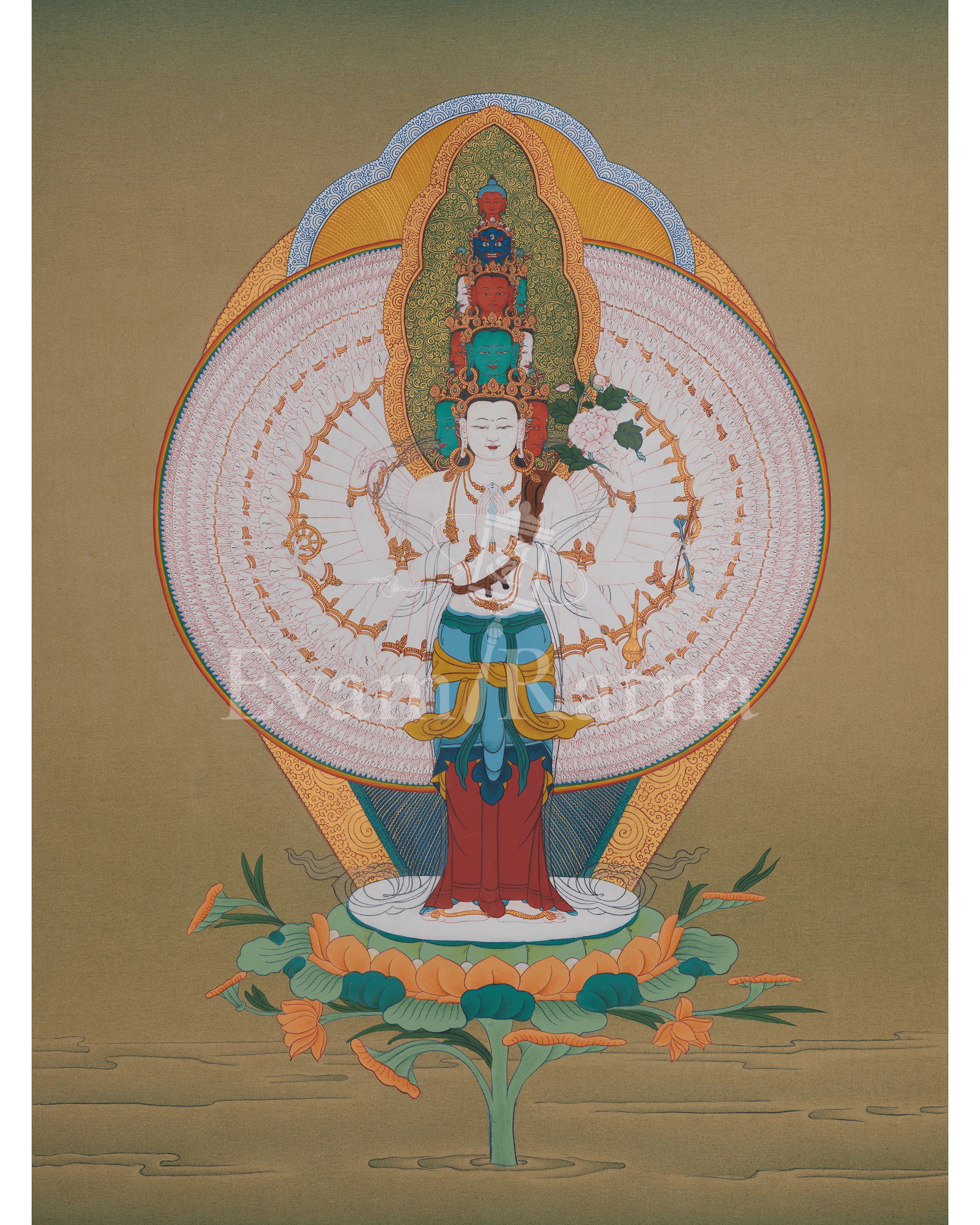 1000 Armed Chenrezig Tibetan Thangka
