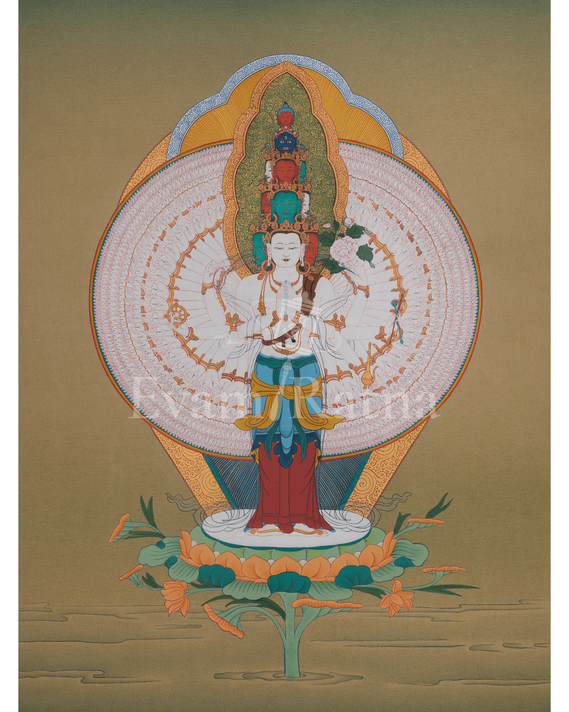 1000 Armed Chenrezig Tibetan Thangka