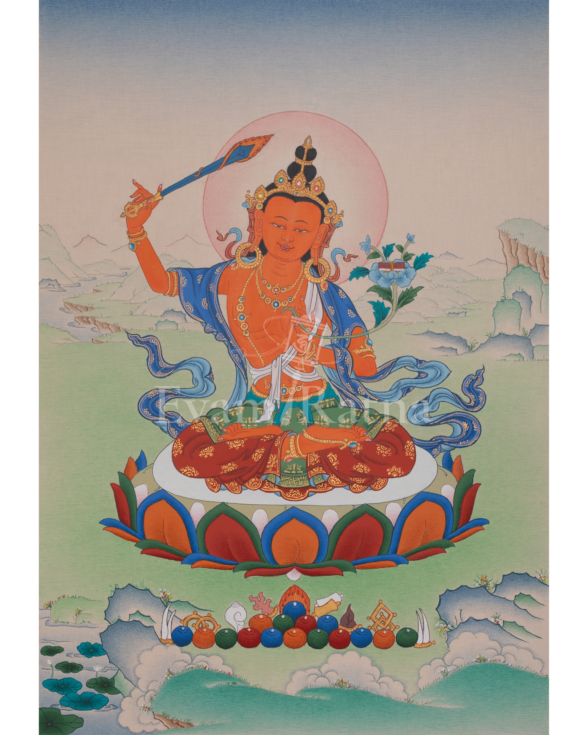 Manjushri Devotional Thangka | Sword of Wisdom | Thangka Painting