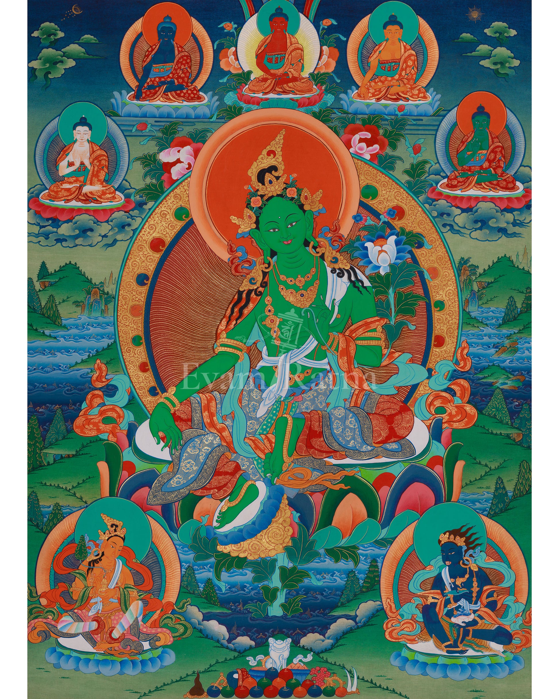 Sacred Goddess Green Tara Thangka 