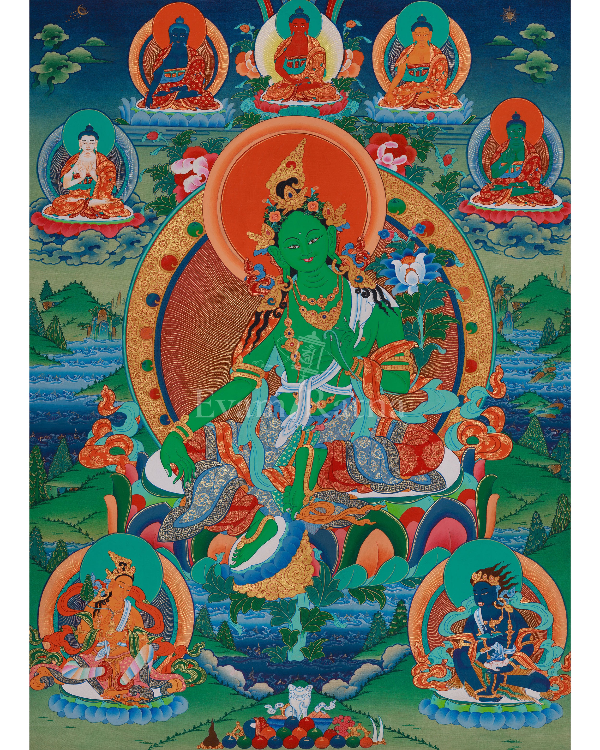 Sacred Goddess Green Tara Thangka 
