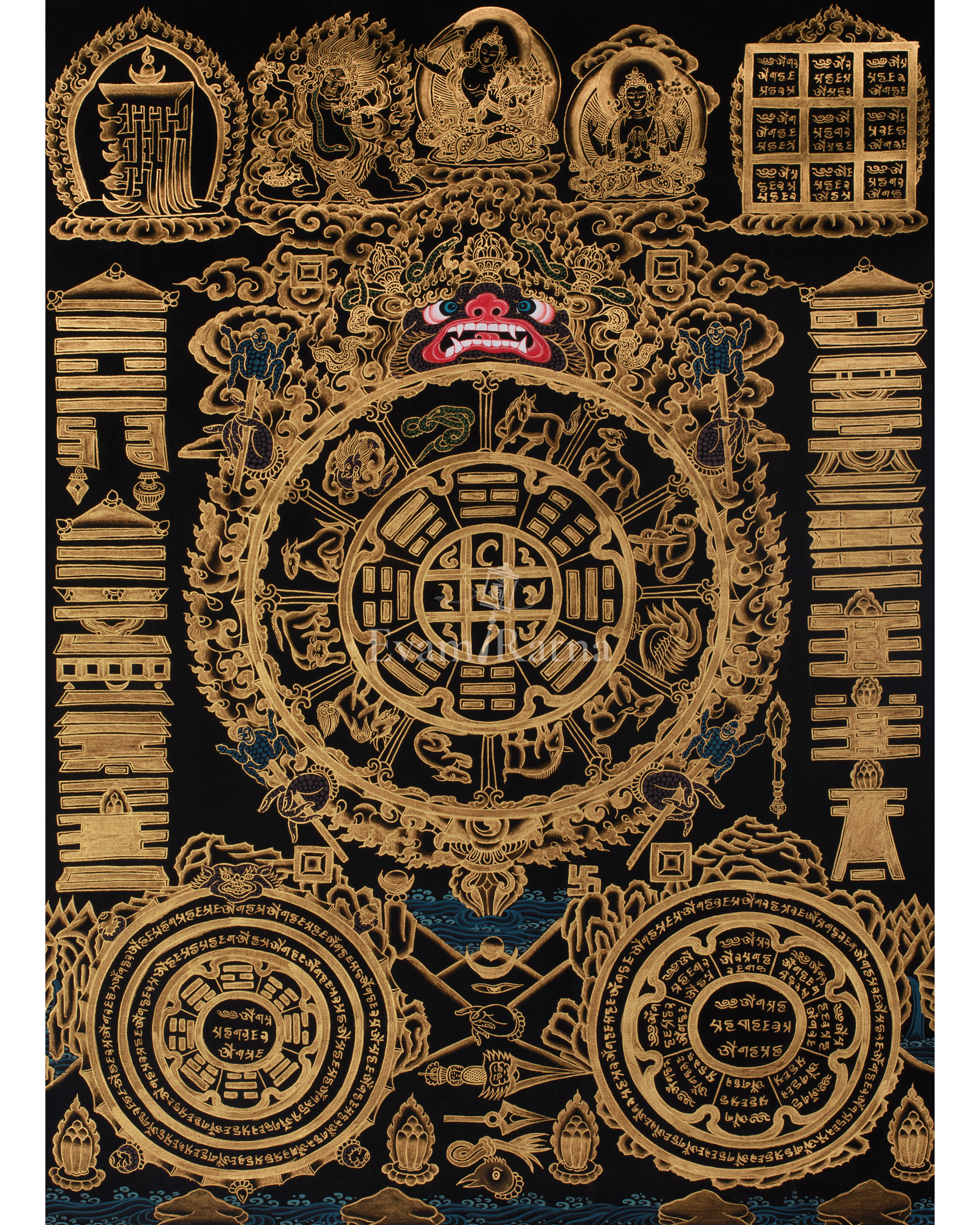 Astrological Chart Calendar Thangka | Tibetan Meditation and Cosmic Guidance Artwork