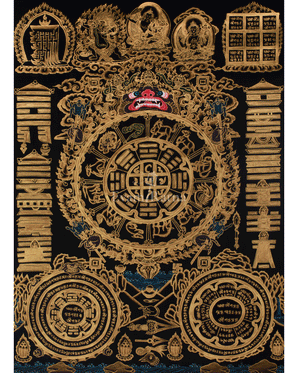 Astrological Chart Calendar Thangka | Tibetan Meditation and Cosmic Guidance Artwork