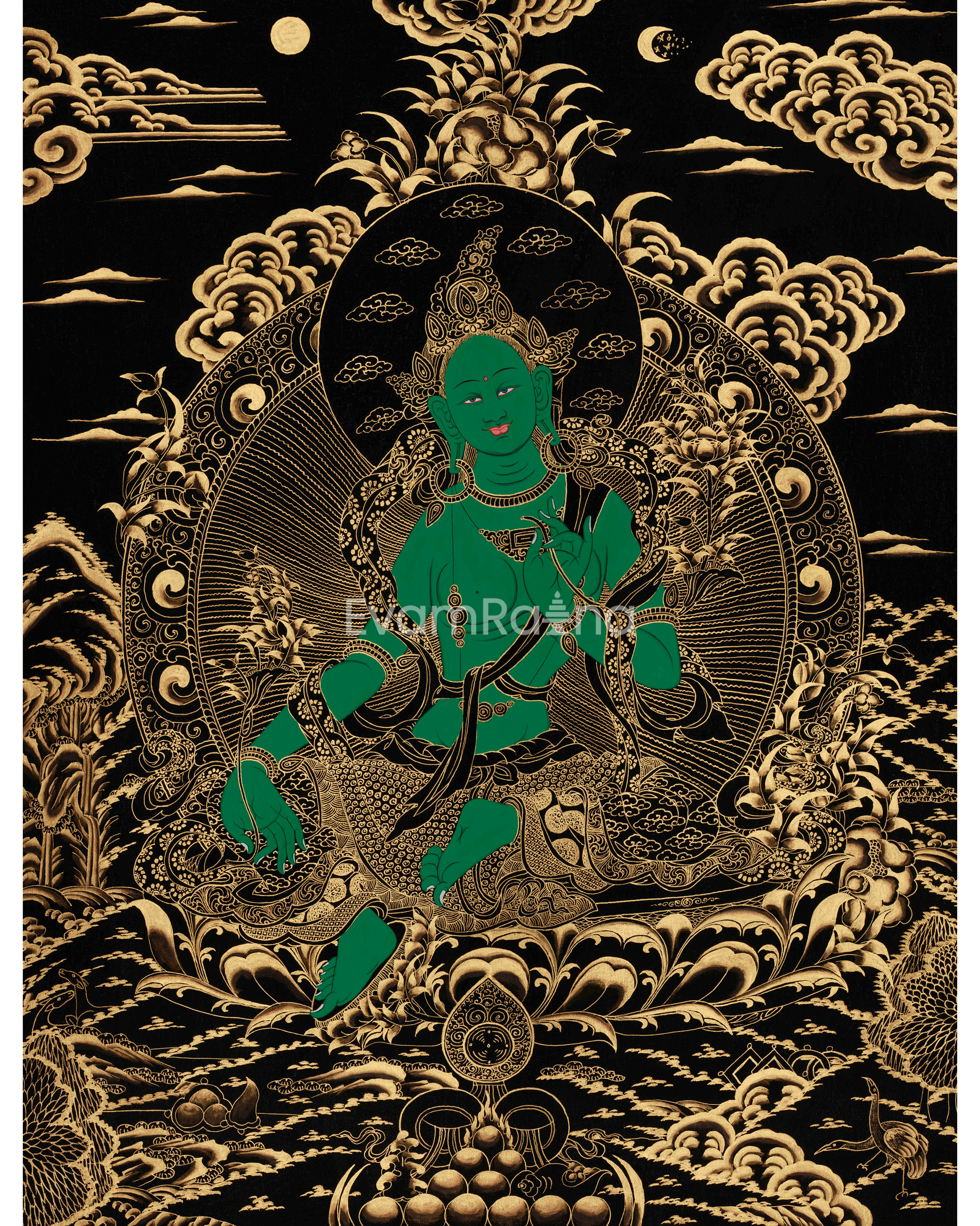 Divine Thangka Of Green Tara
