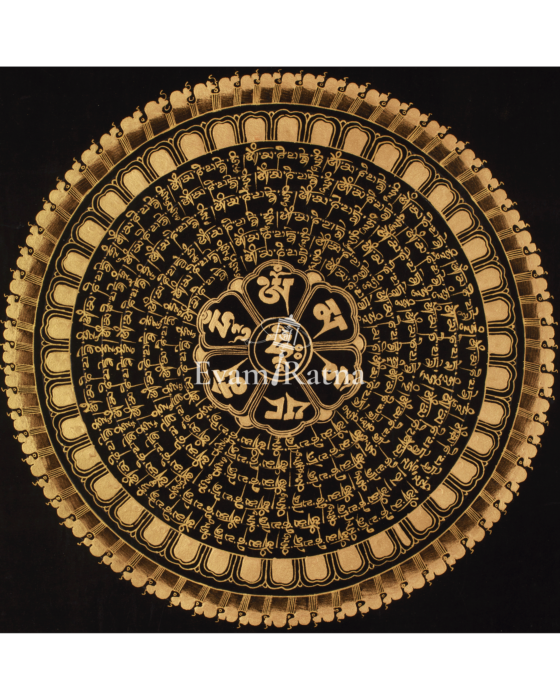 Buddhist Gold and Black Mantra Mandala