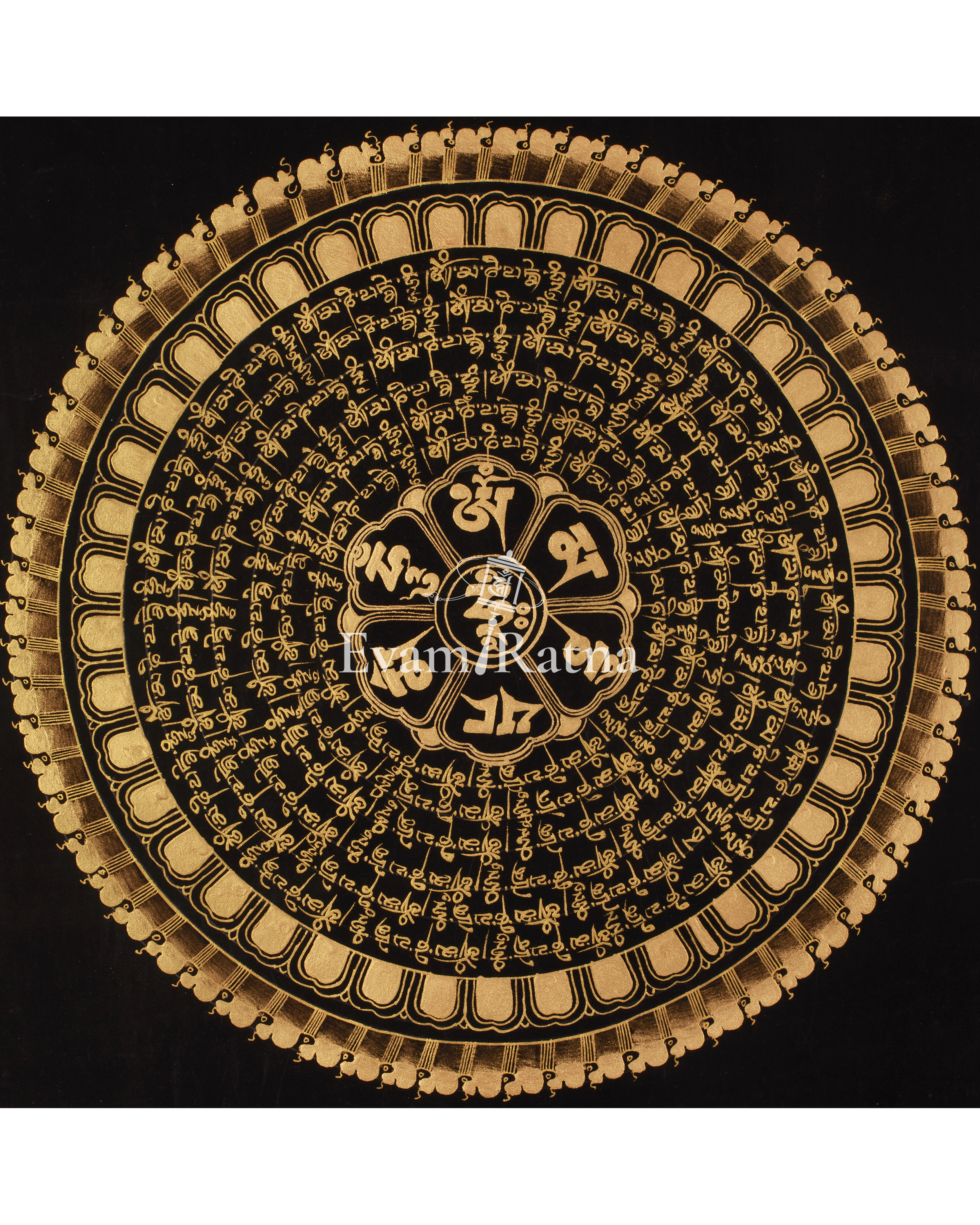 Buddhist Gold and Black Mantra Mandala