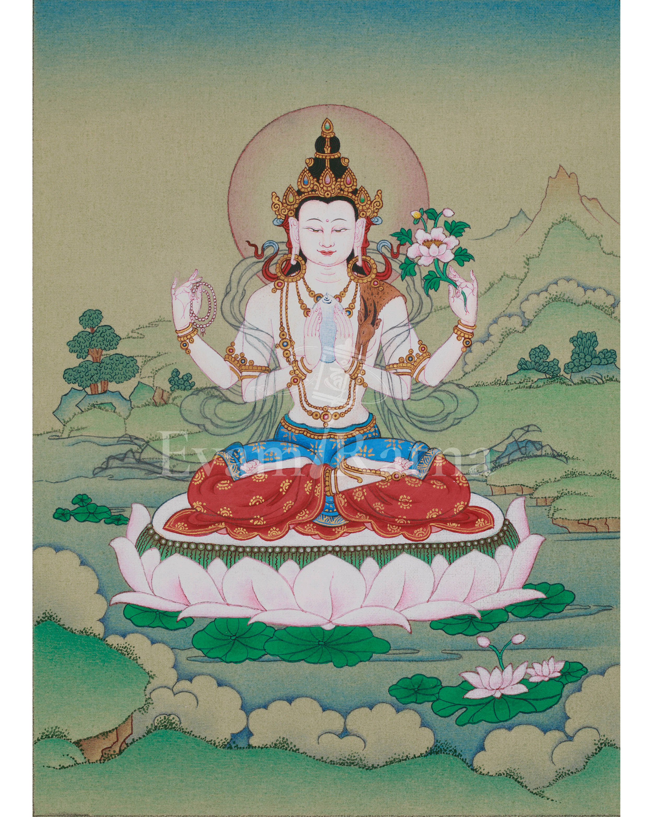 Chenrezig Meditation Thangka | Avalokiteshvara Art | Compassion Deity