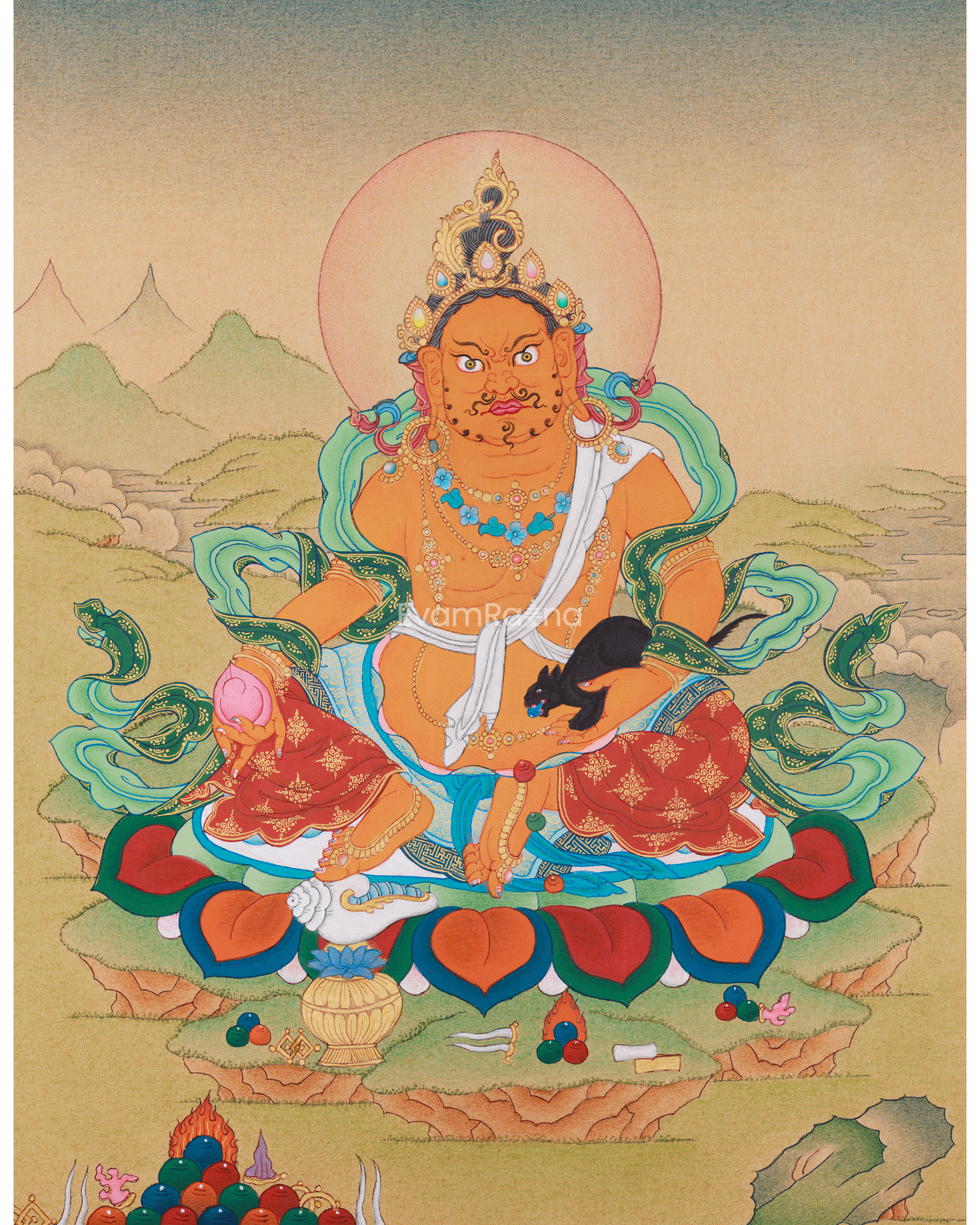 Kuber Buddhist Wealth Deity Thangka