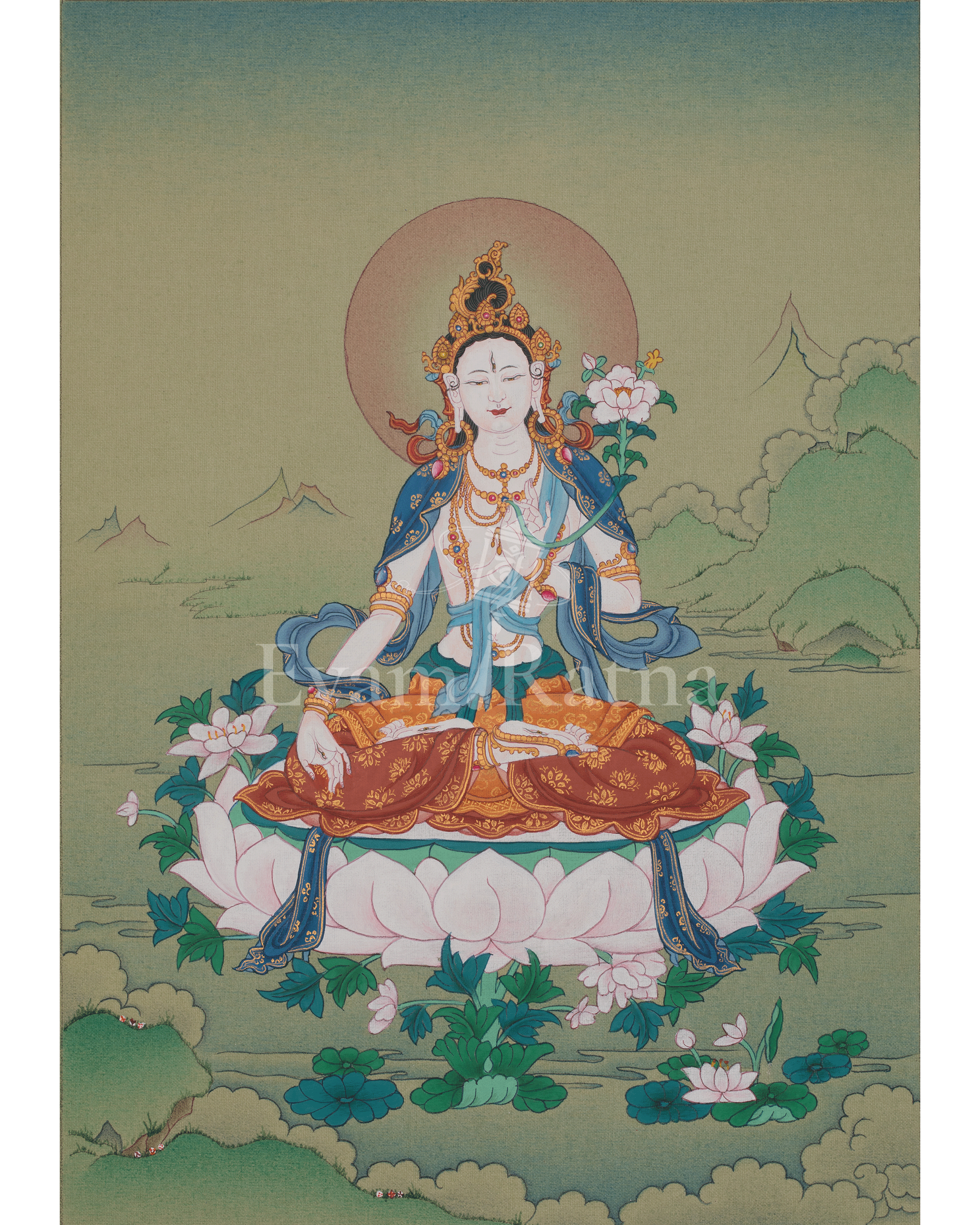 White Tara Spiritual Thangka | Seven Eyed Deity | Healing Deity | Home Decor