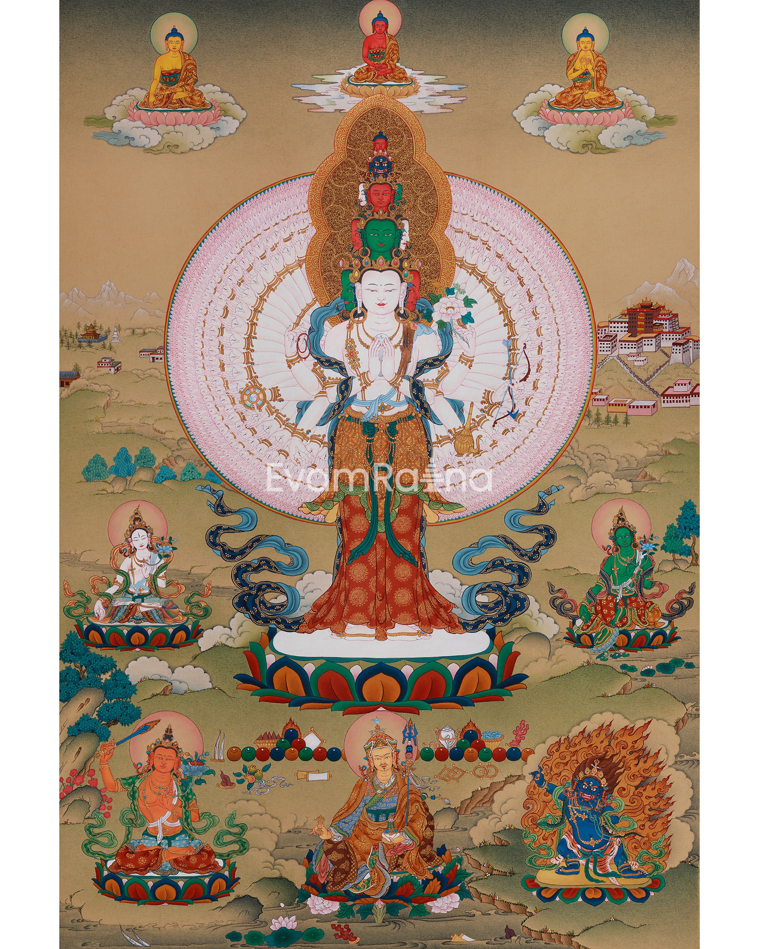 Himalayan Thangka of 1000 Armed Chenrezig