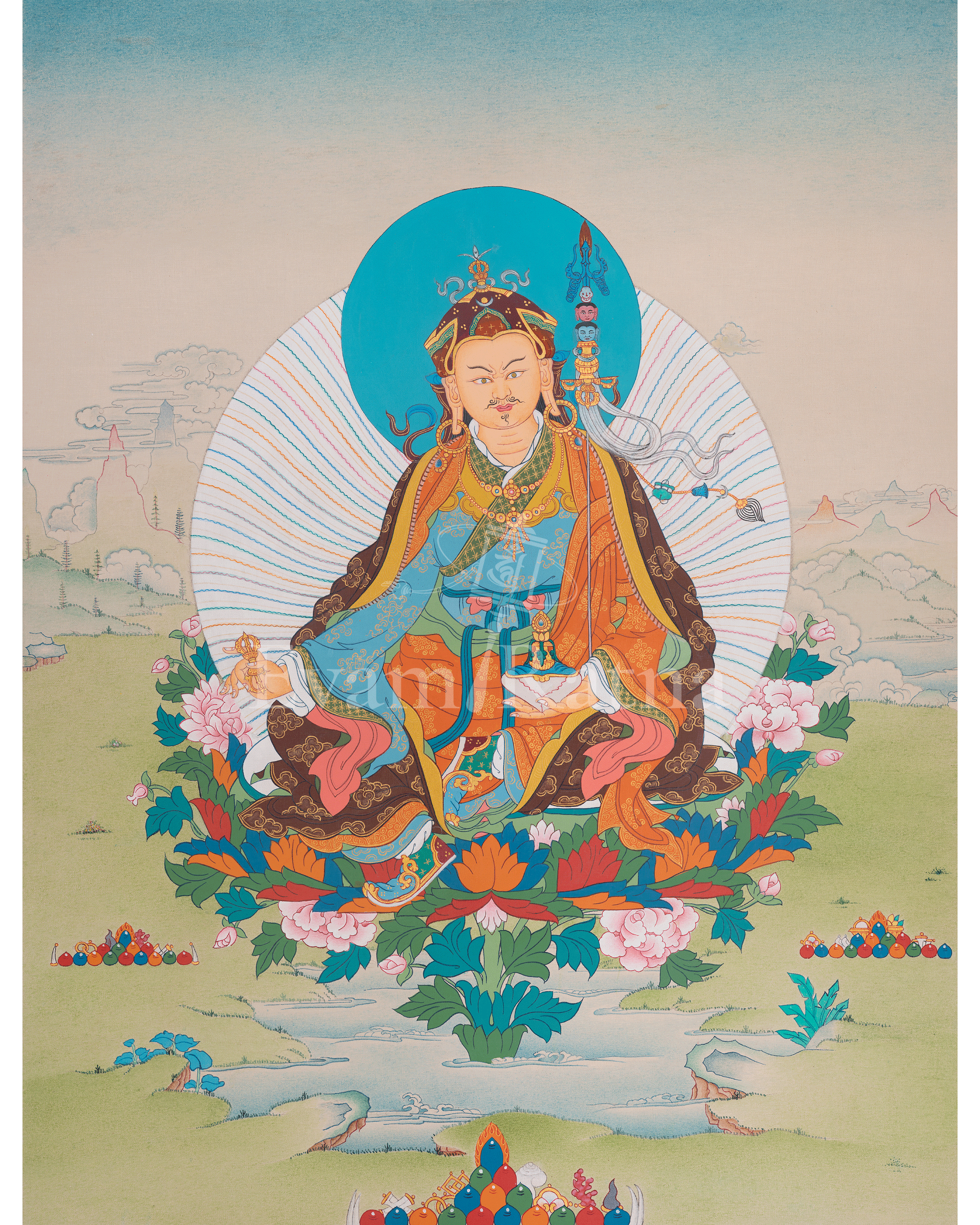 Guru Rinpoche Tibetan Art | Padmasambhava Sacred Artwork | Thangka Painting