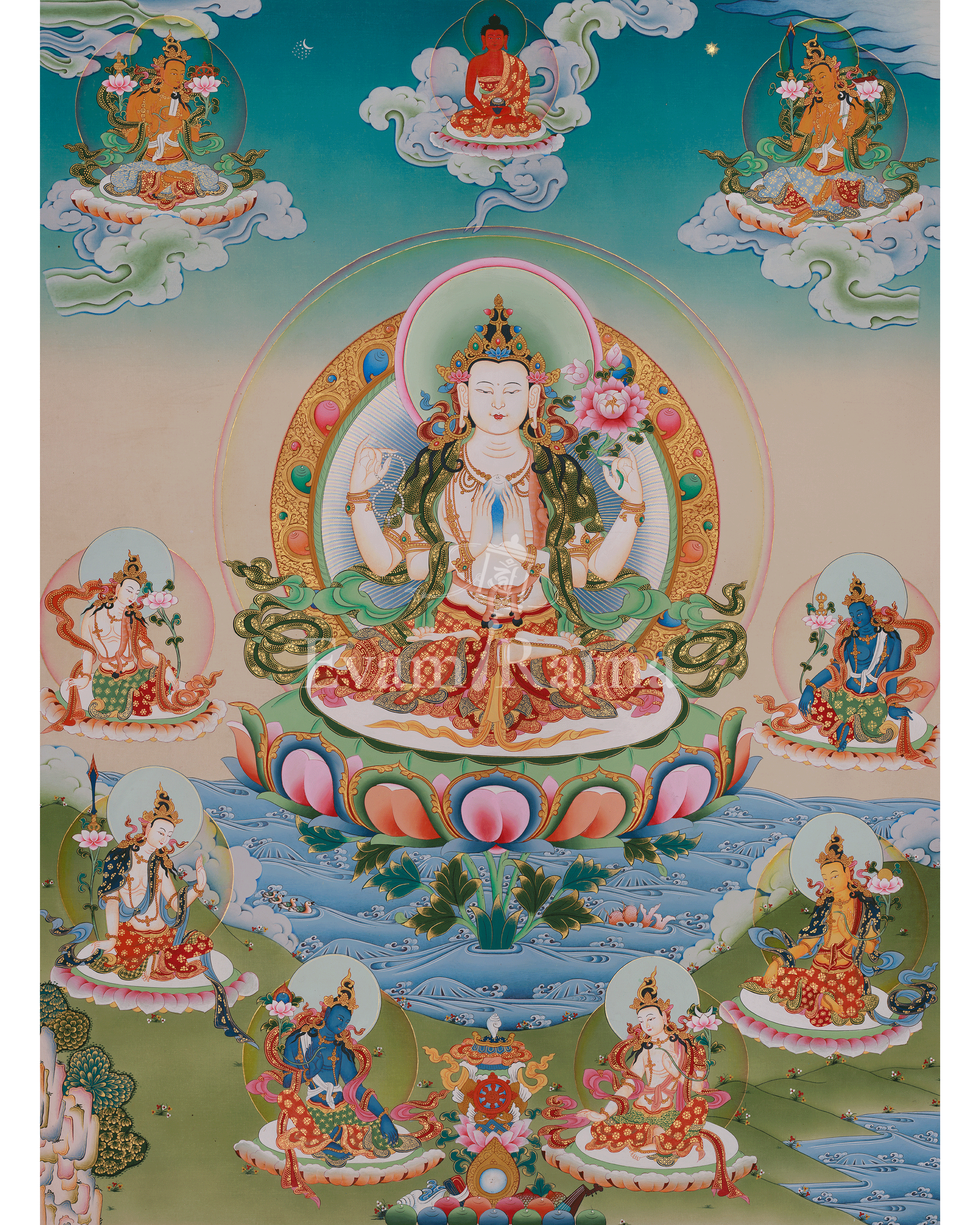 Buddhist Thangka of Bodhisattva Chenrezig 