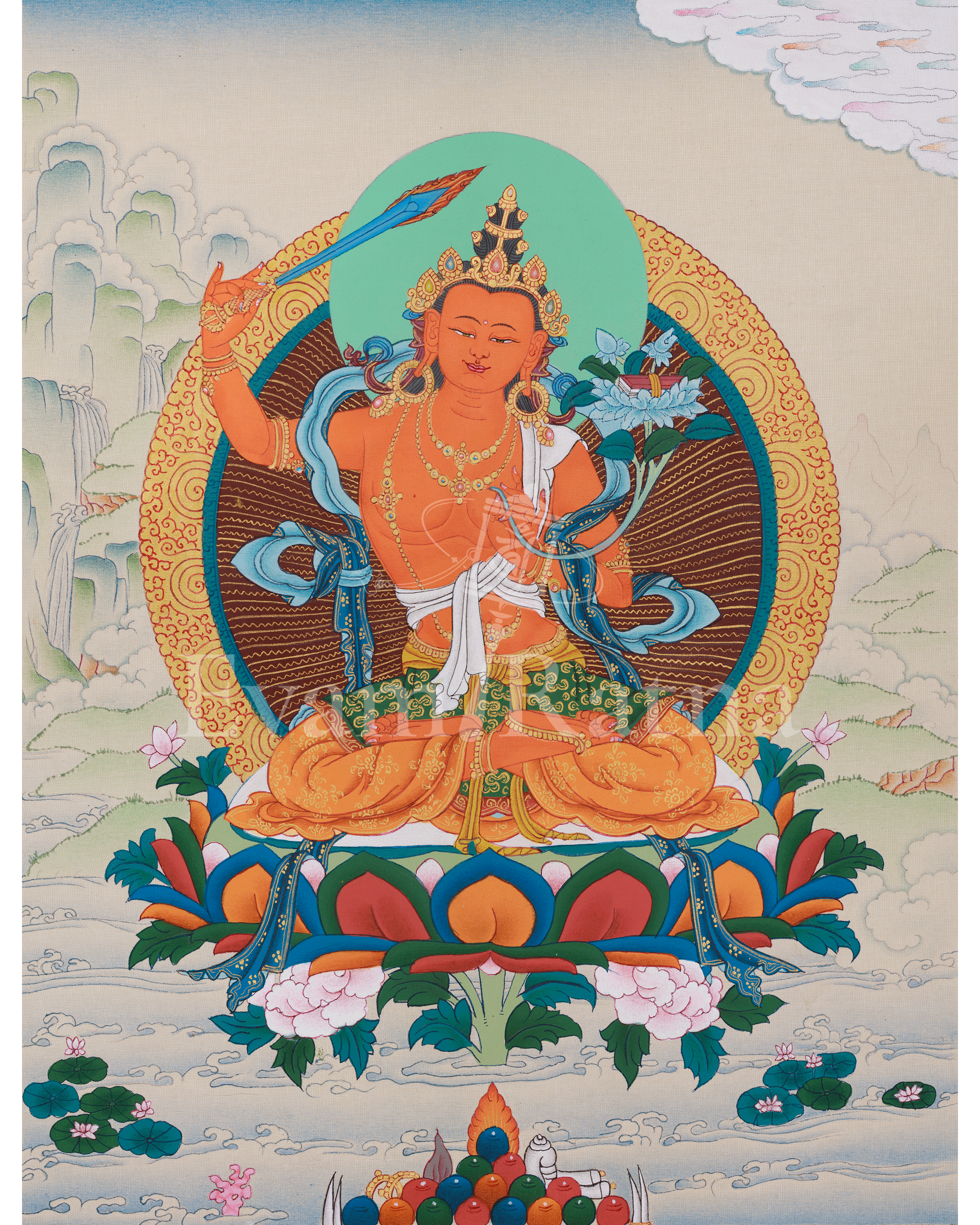 Manjushri Wisdom Deity Thangka | A Sacred Thangka of Knowledge and Enlightenment
