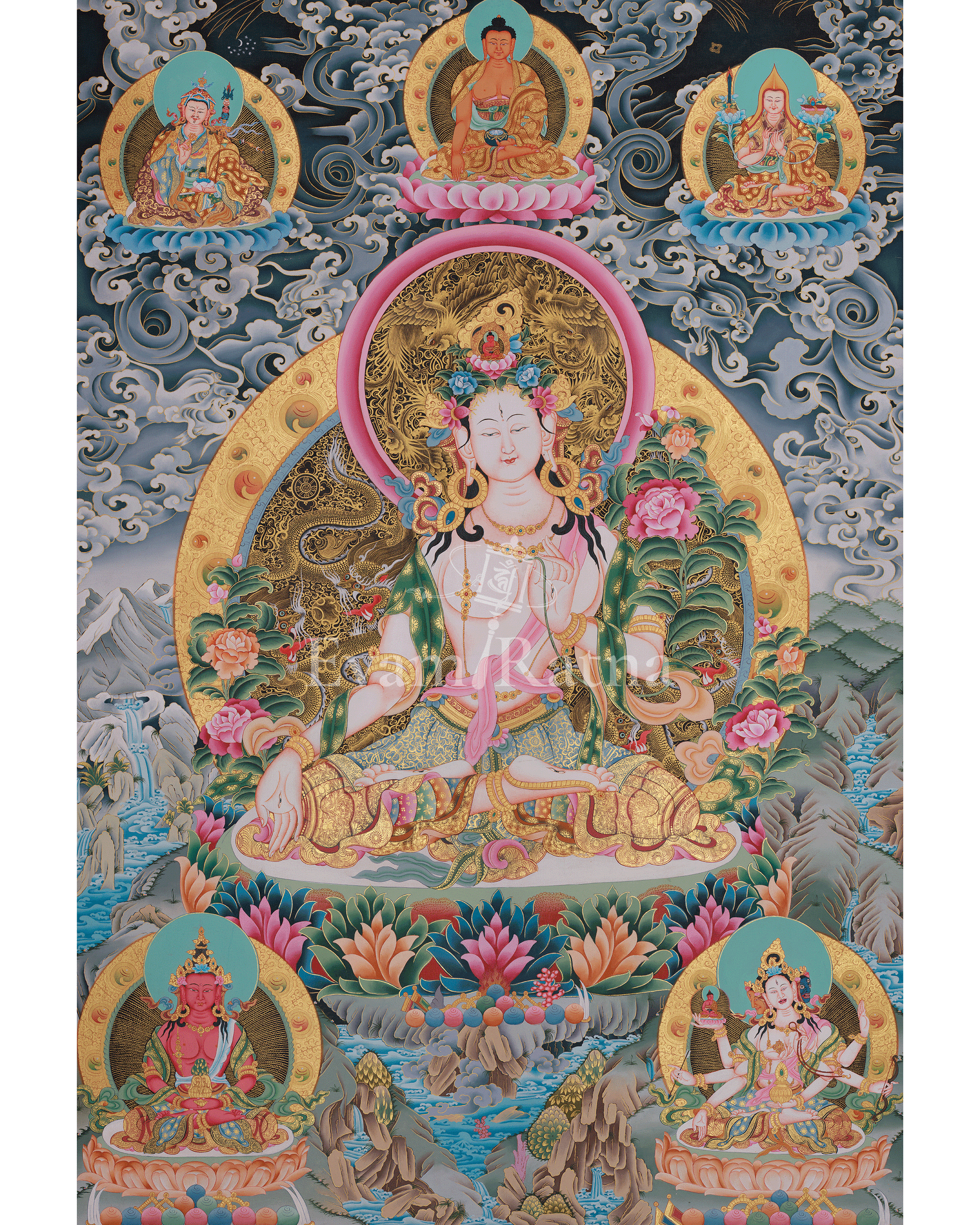 White Tara With Other Deities Thangka