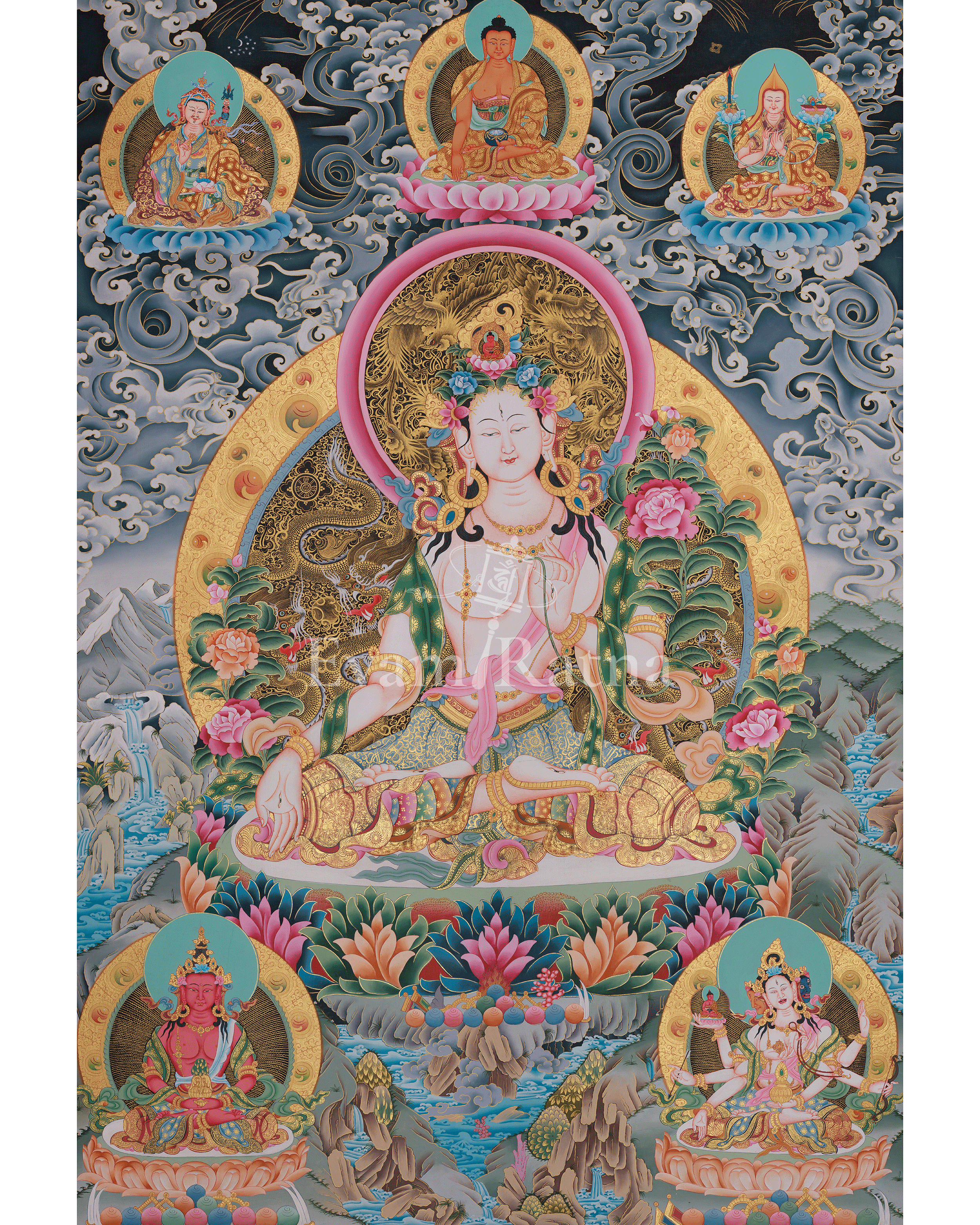 White Tara With Other Deities Thangka