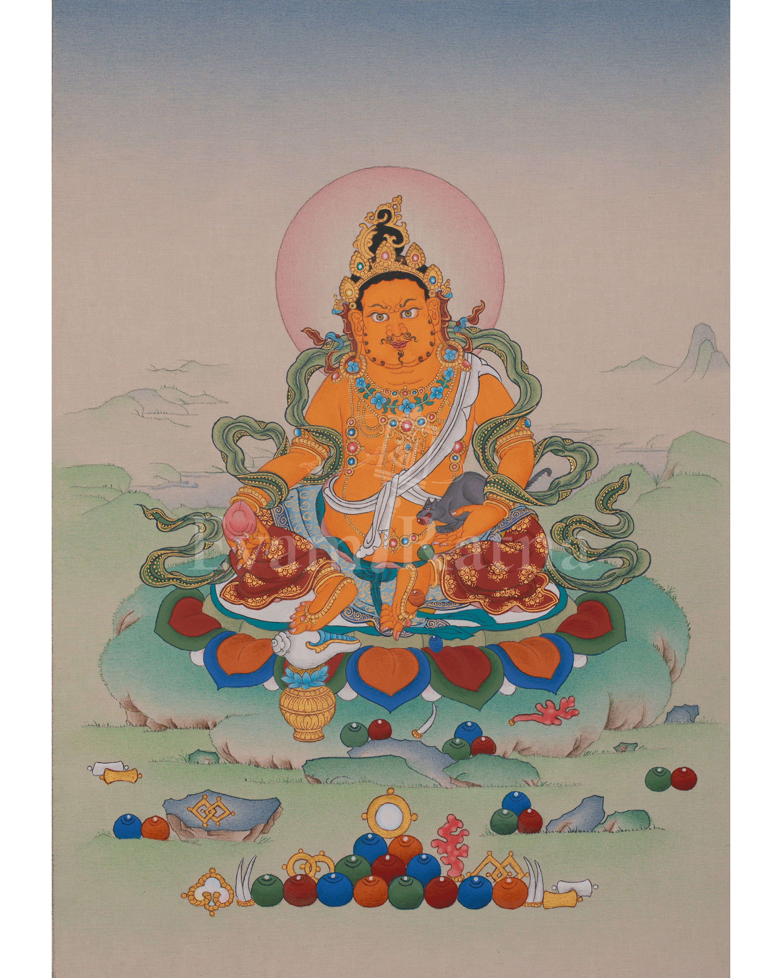 Dzambhala Wealth Deity Artwork | Tibetan Buddhist Painting for Prosperity and Abundance