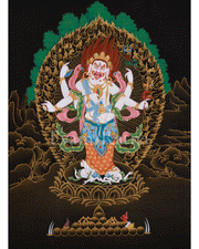 Traditional Thangka of White Mahakala | Prosperity Deity
