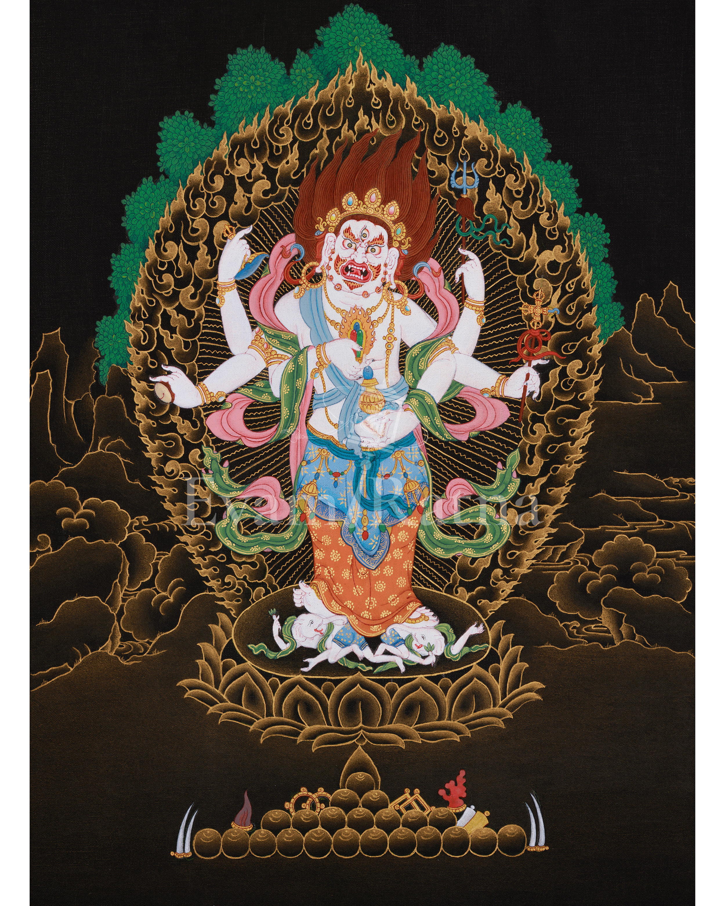 Traditional Thangka of White Mahakala | Prosperity Deity