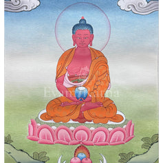 Tibetan Amitabha Buddha Thangka with Brocade