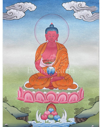 Tibetan Amitabha Buddha Thangka with Brocade