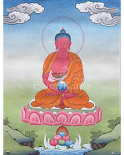 Tibetan Amitabha Buddha Thangka with Brocade
