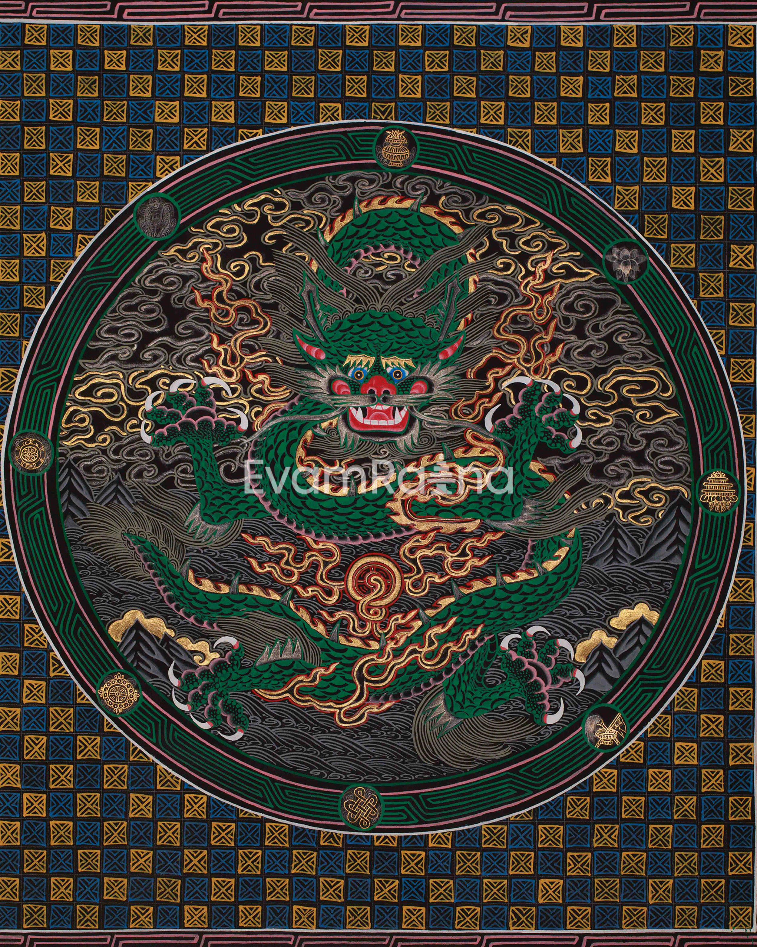 Traditional Dragon Mandala | Himalayan Art Of Spiritual Peace And Harmony | Meditation Altar