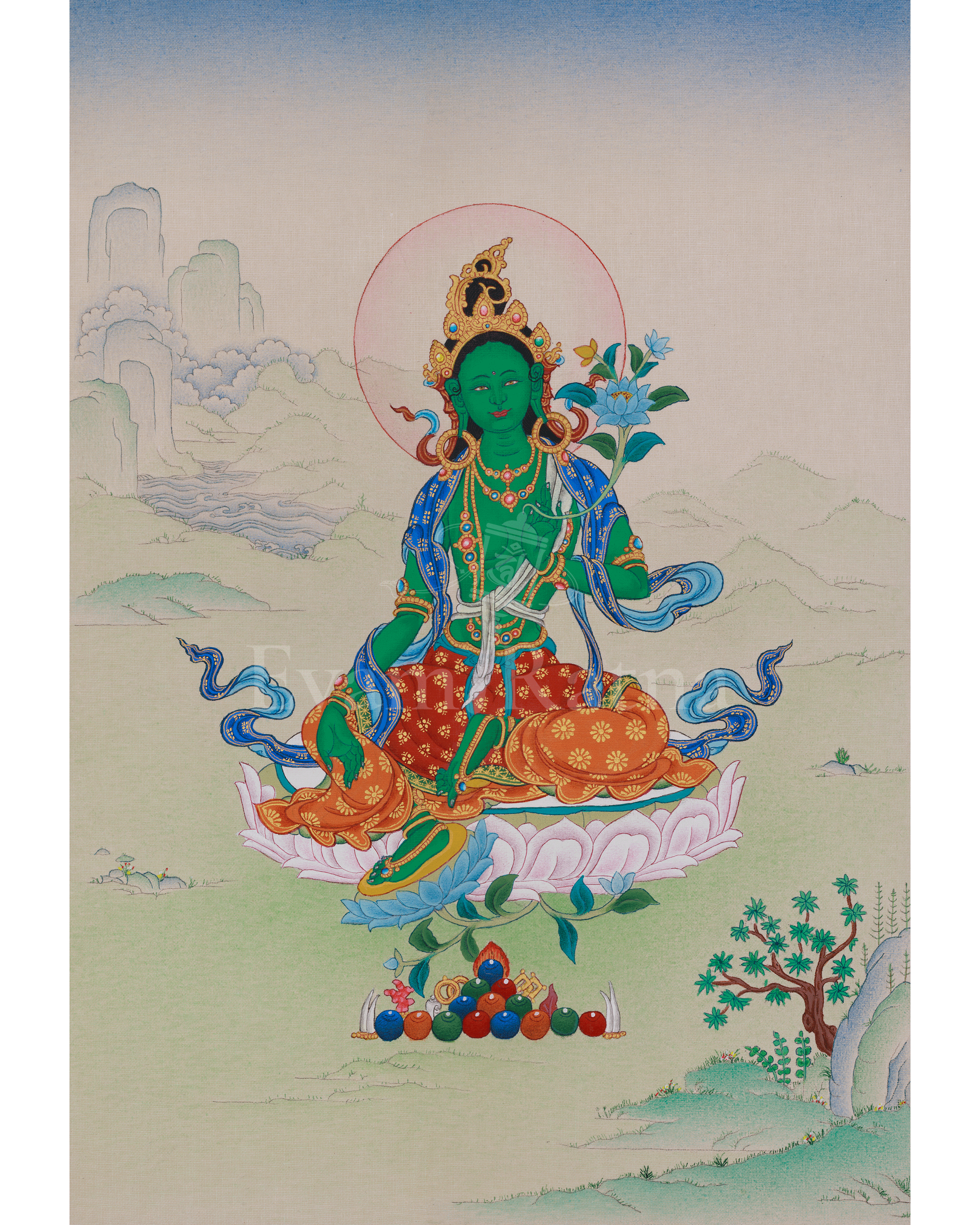 Mother of All Buddhas Green Tara Thangka | Shyama Tara | Compassionate Protector