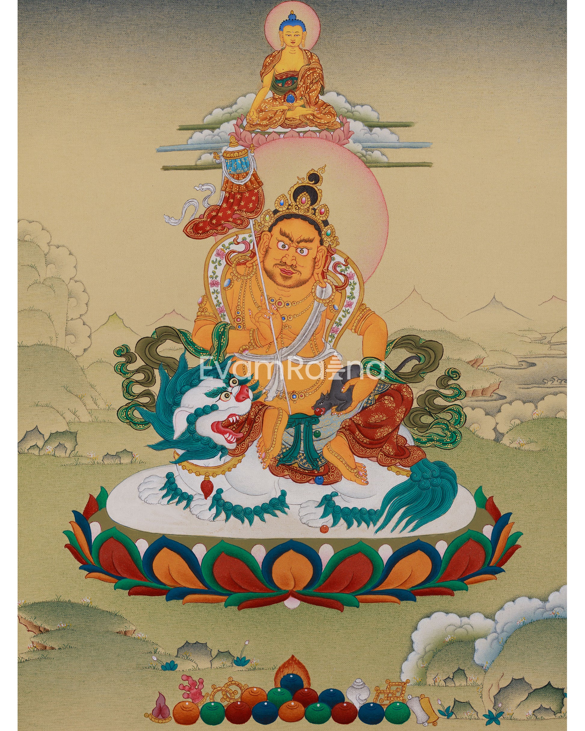 Himalayan Thangka of Namtoshe with Ratnasambhava