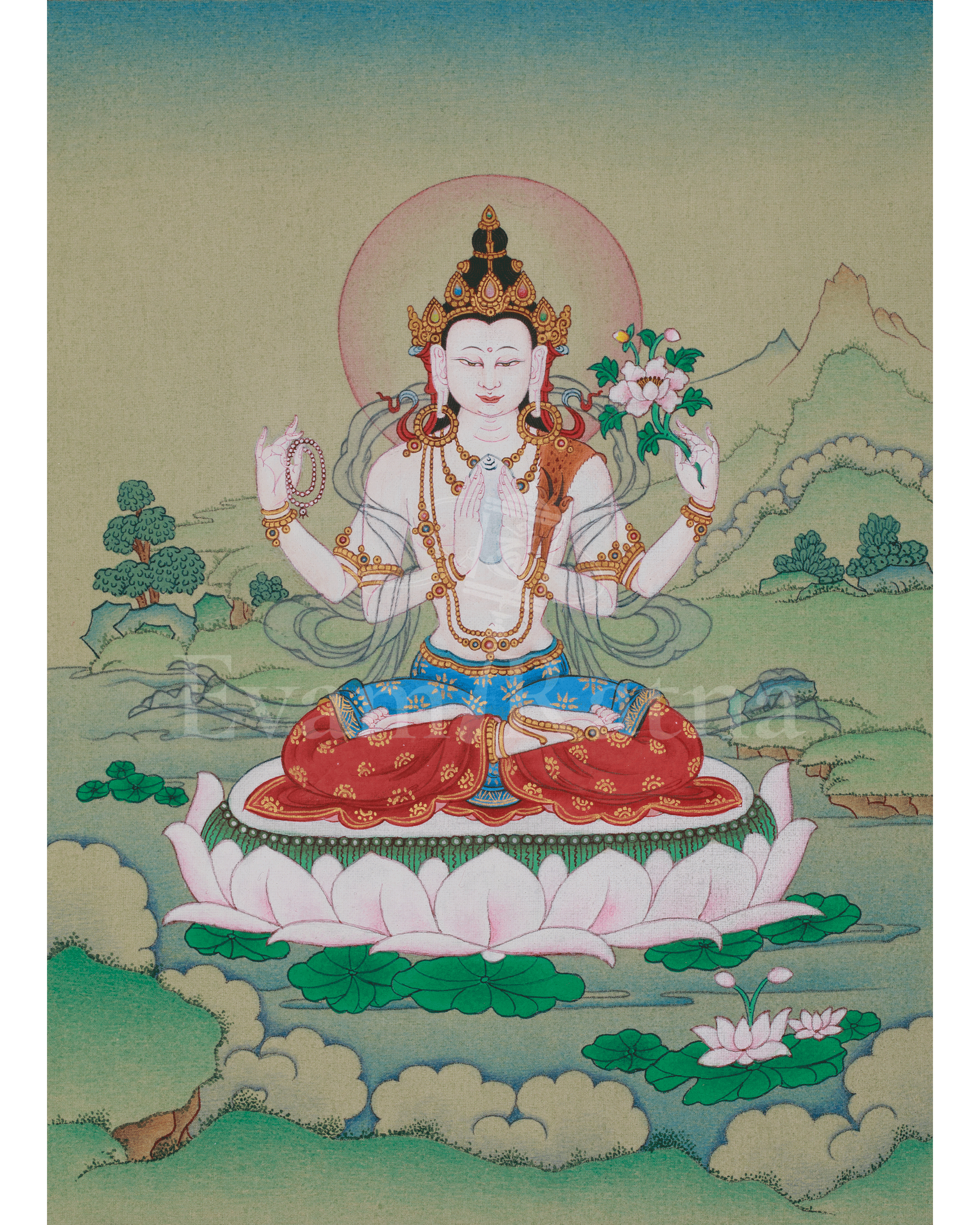 Chenrezig Devotional Thangka | Compassion Deity | Avalokiteśvara Artwork