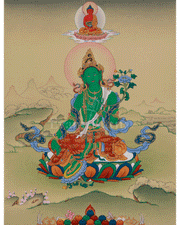 Green Tara with Amitabha Buddha Art | Swift Action Deity | Buddha of Infinite Light