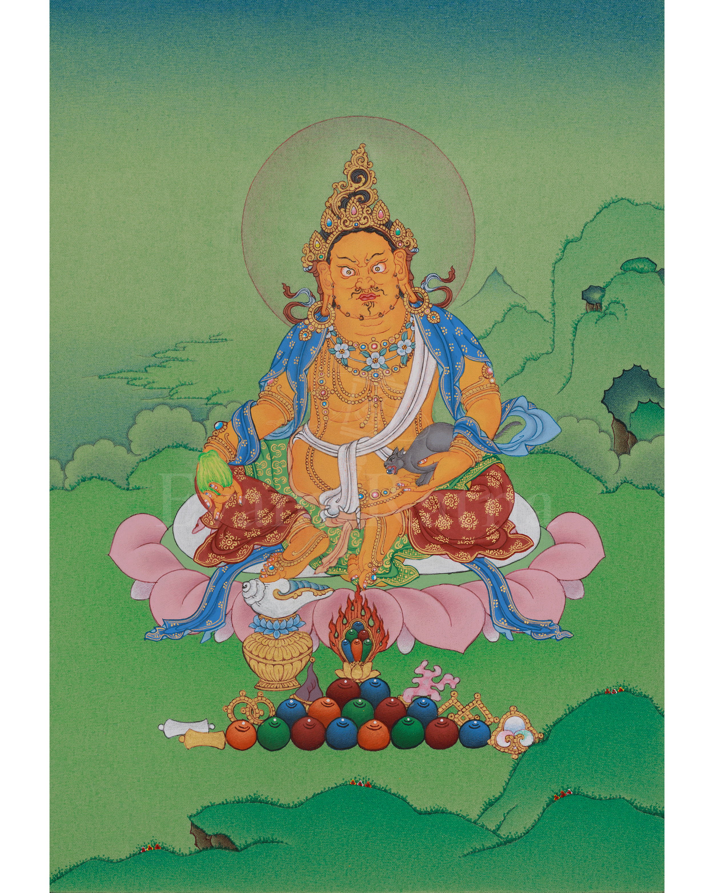 Dzambhala Prosperity Deity Thangka | Symbolizied Wealth and Spiritual Abundance