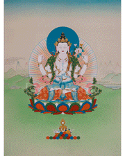 Buddhist Four-Armed Chenrezig Thangka | Symbolizing Compassion, Mercy, and Protection