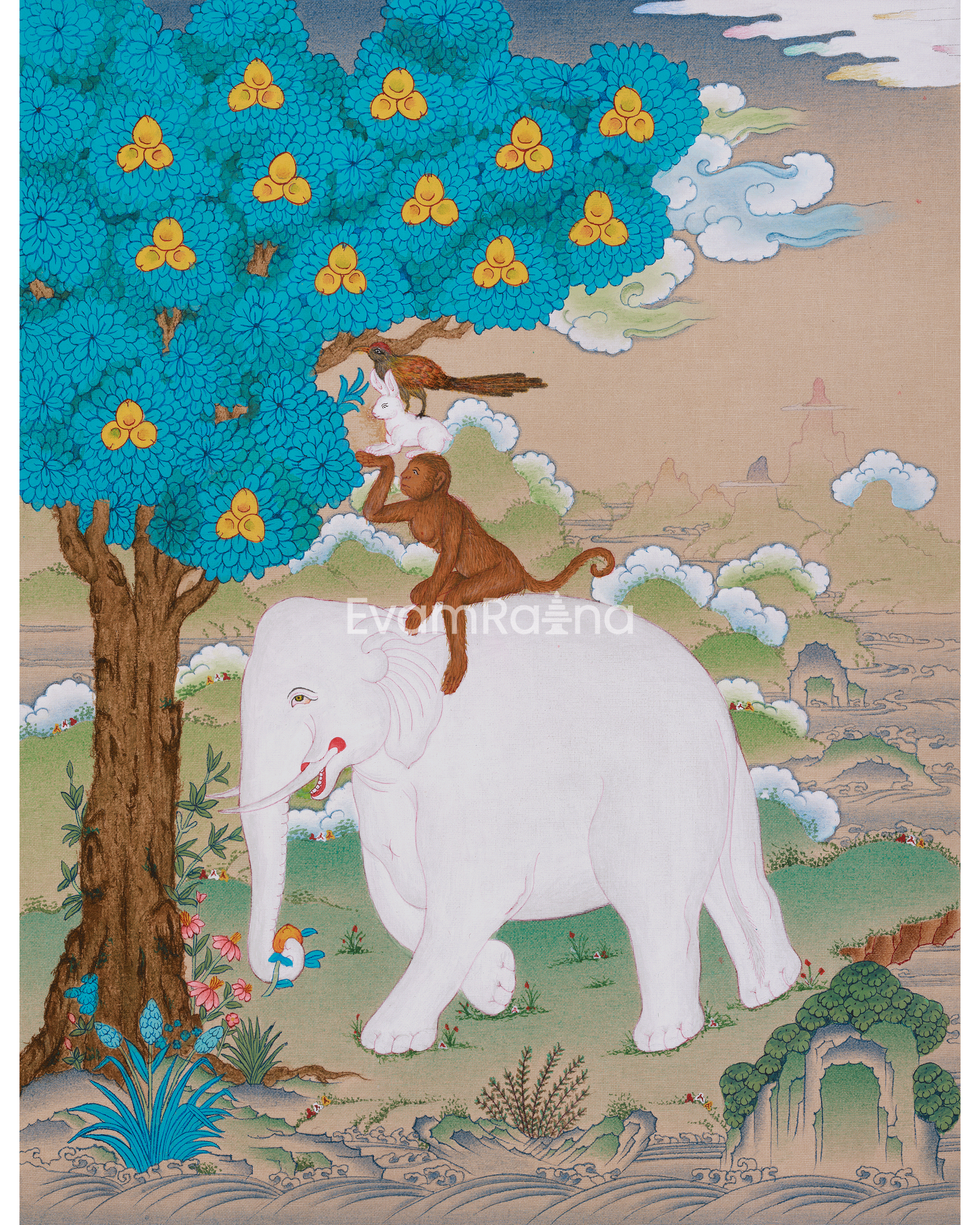 Tibetan Buddhist Art of the Four Harmonious Friends