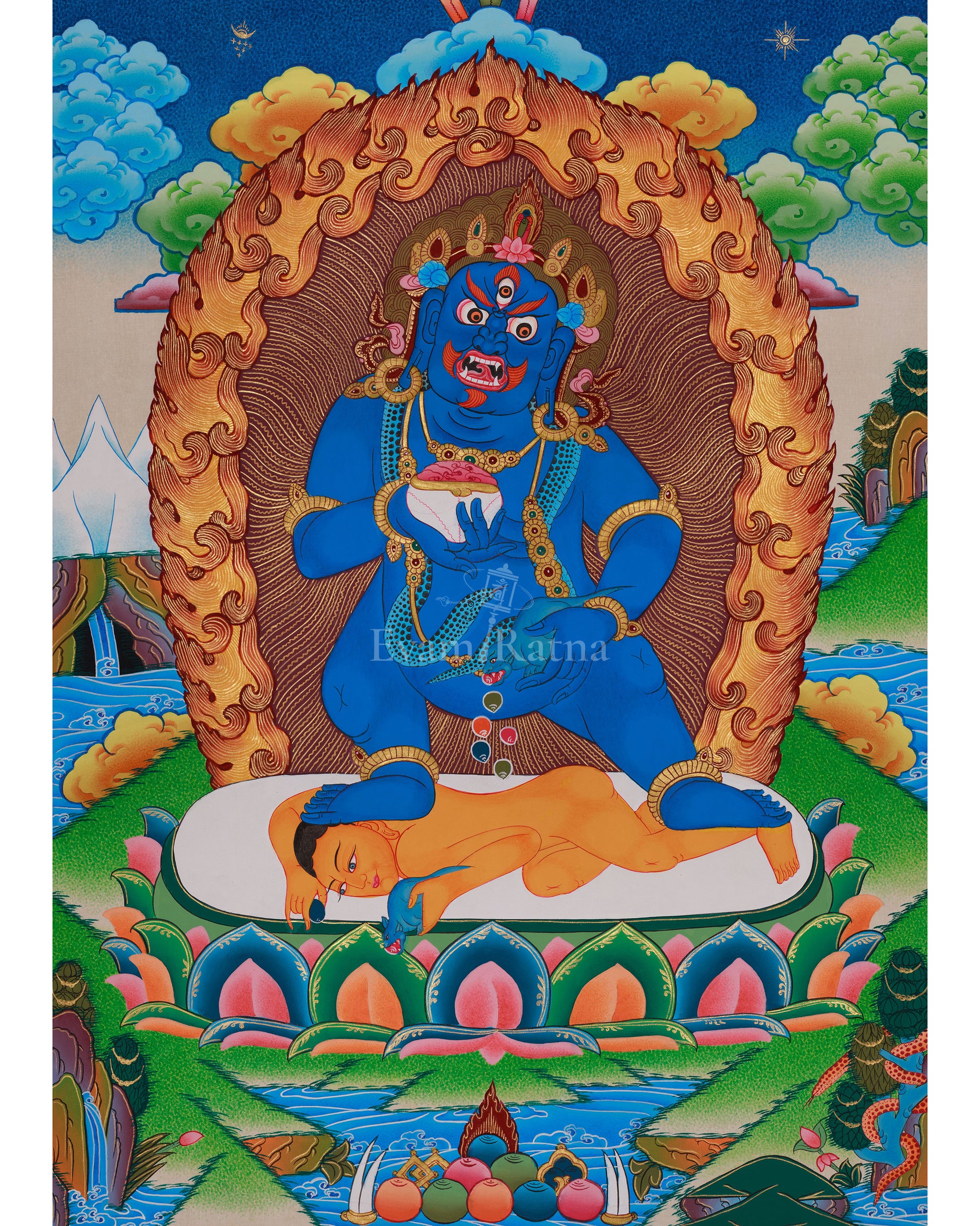 Traditional Thangka of Black Dzambhala 